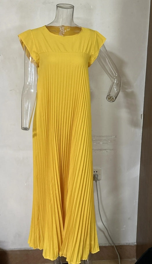 Emily – Short Sleeve Pleated Long Dress