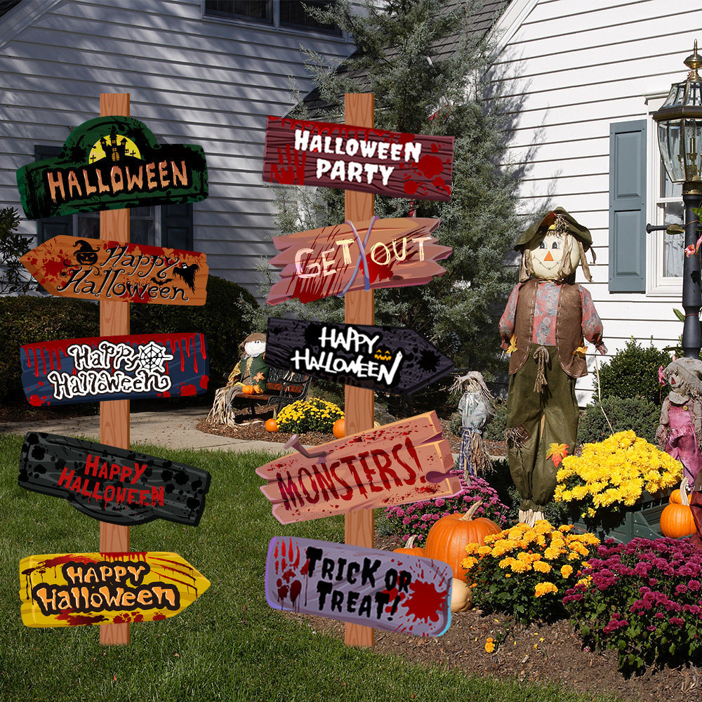 Halloween Party Directional Road Sign Decorations Set - Spooky Paper Signs for Outdoor & Indoor Halloween Decor