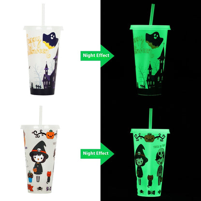 Halloween Glow-in-the-Dark Reusable Tumbler Cup with Straw – Spooky Party Drinkware