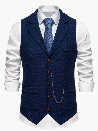 Men's Classic Herringbone Waistcoat Vest – Formal Retro Style for Business or Special Occasions