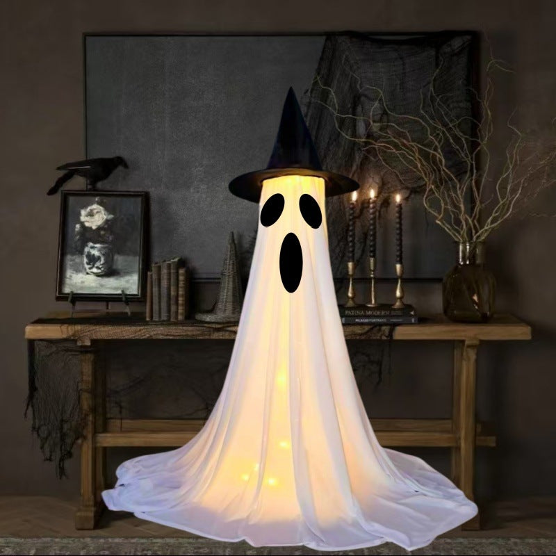 Halloween Ghost Witch Hat Light-Up Decoration for Parties and Spooky Home Decor