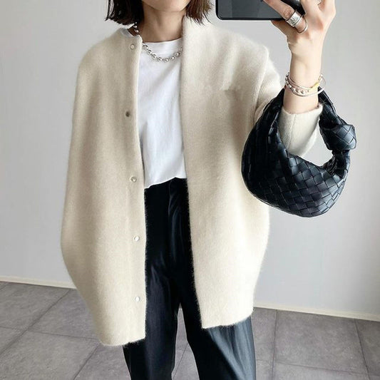Women's Elegant Casual Knit Cardigan Jacket – Versatile Relaxed Fit Top for Everyday Style