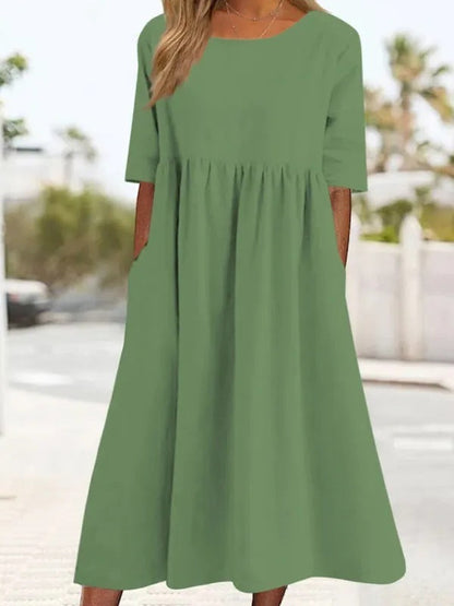 Katy – Fashion Casual Cotton Linen Short Sleeve Pocket Dress
