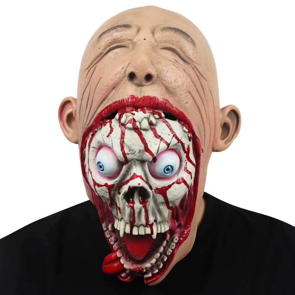Halloween Big Mouth Skull Latex Mask for Adults - Scary Costume Prop