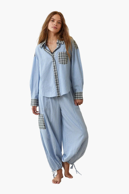 Women's Relaxed Fit Pajama Set – Classic Striped Lounge Sleepwear