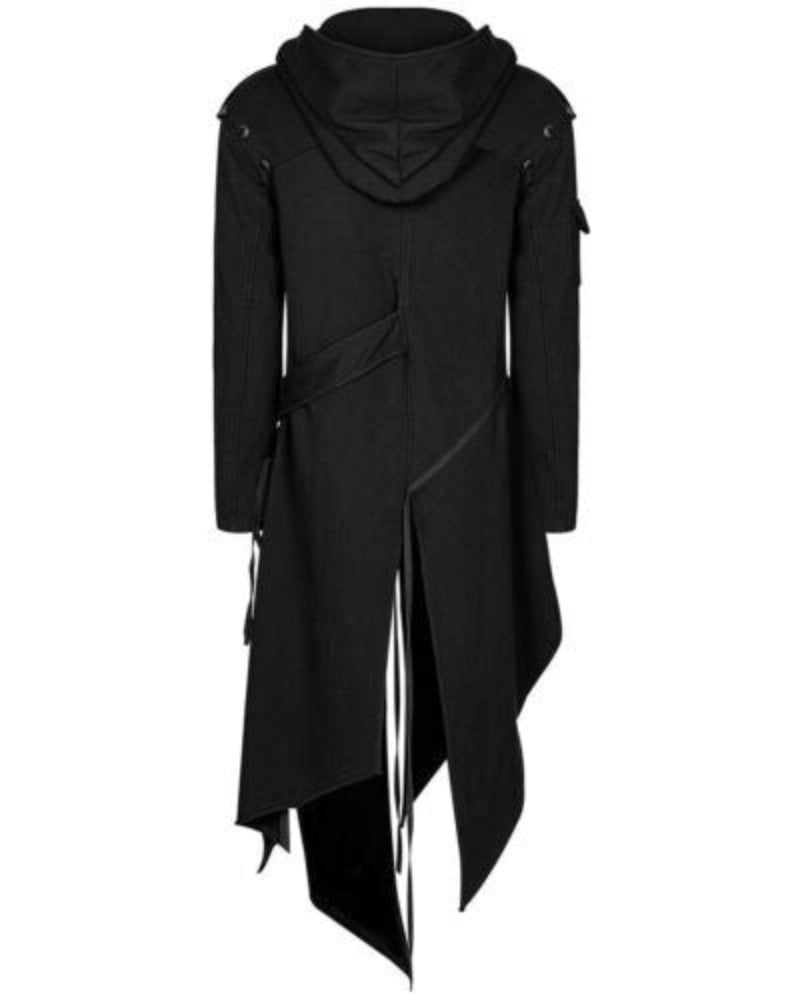 Men's Halloween Gothic Hooded Long Coat Costume - Asymmetrical Vintage Style for Parties & Cosplay