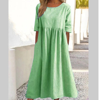 Katy – Fashion Casual Cotton Linen Short Sleeve Pocket Dress