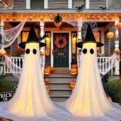 Halloween Ghost Witch Hat Light-Up Decoration for Parties and Spooky Home Decor