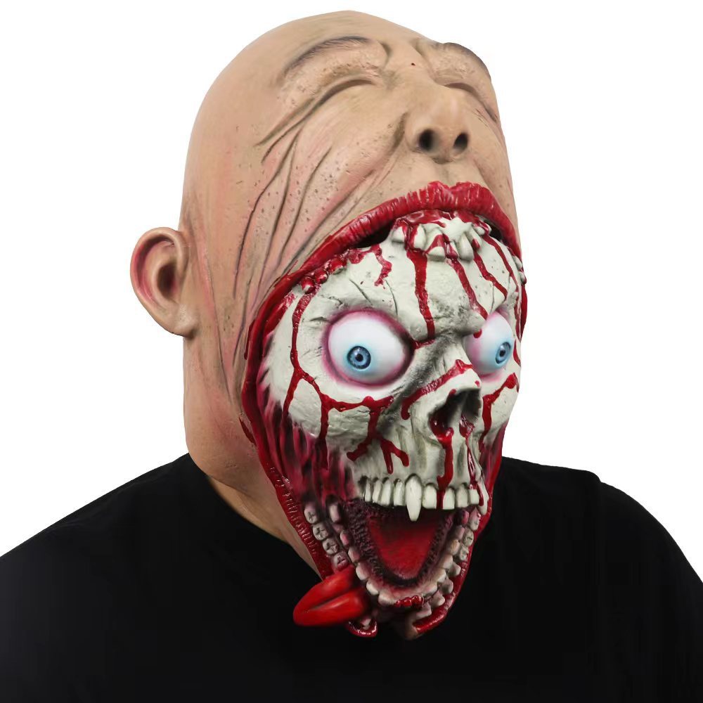 Halloween Big Mouth Skull Latex Mask for Adults - Scary Costume Prop