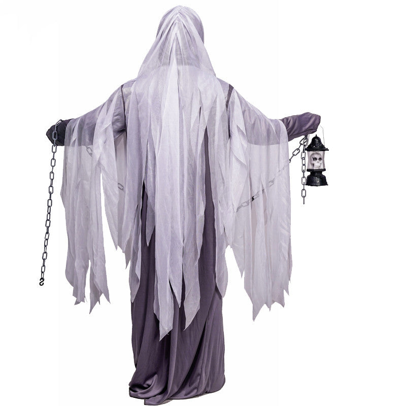 Halloween Adult Ghost Costume with Chains and Lantern - Spooky Party Outfit