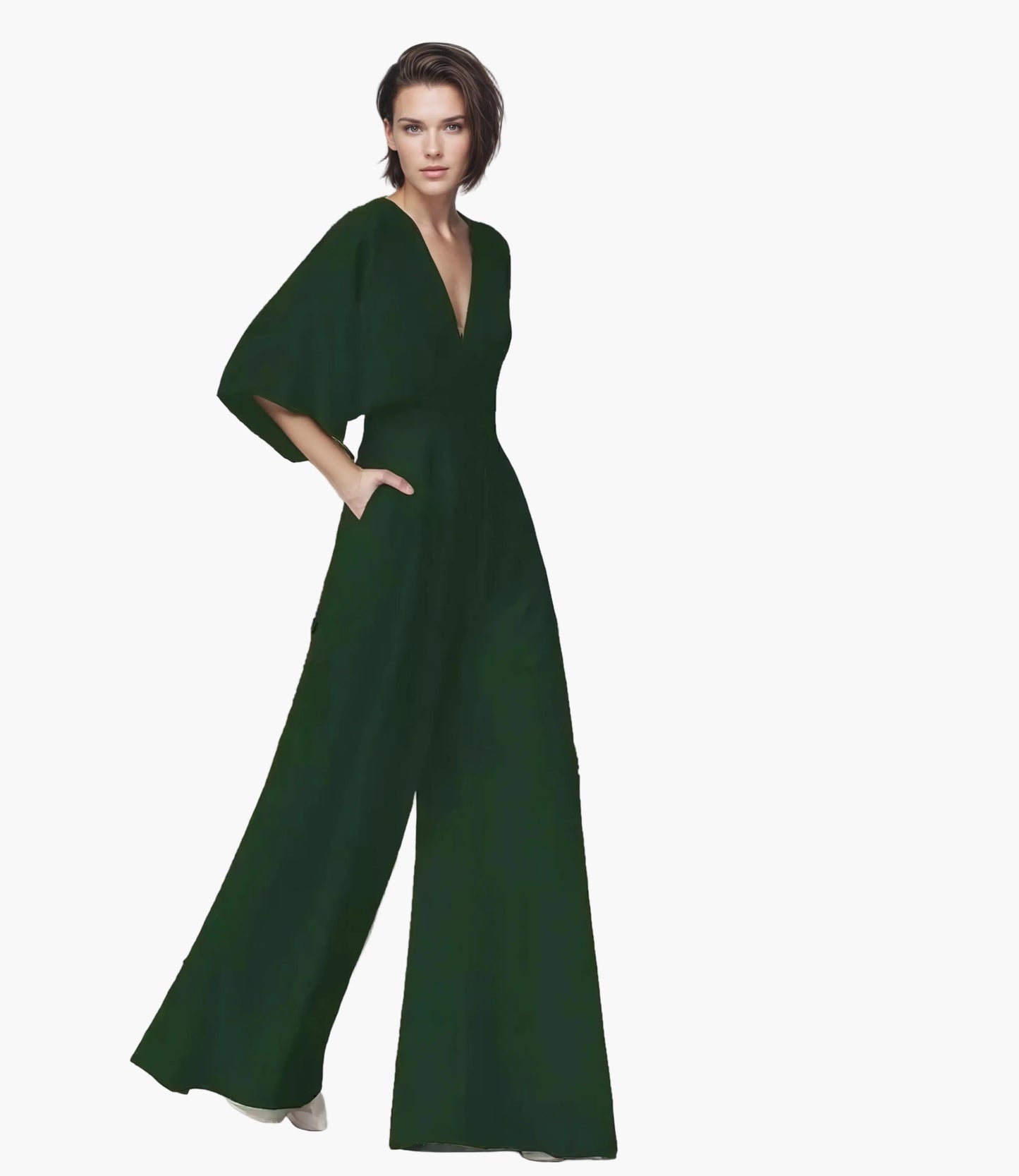 Women's Elegant Wide-Leg Jumpsuit with Butterfly Sleeves for Special Occasions