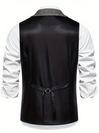 Men's Classic Herringbone Waistcoat Vest – Formal Retro Style for Business or Special Occasions