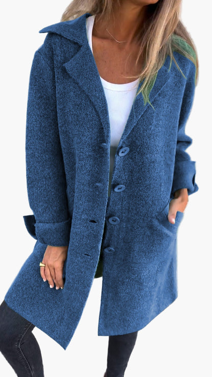 Women's Casual Long Coat with Turn-Up Sleeves – Elegant Everyday Statement Outerwear