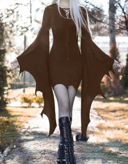 Women's Halloween Gothic Witch Bat Wing Costume Dress – Spooky Party & Cosplay Outfit