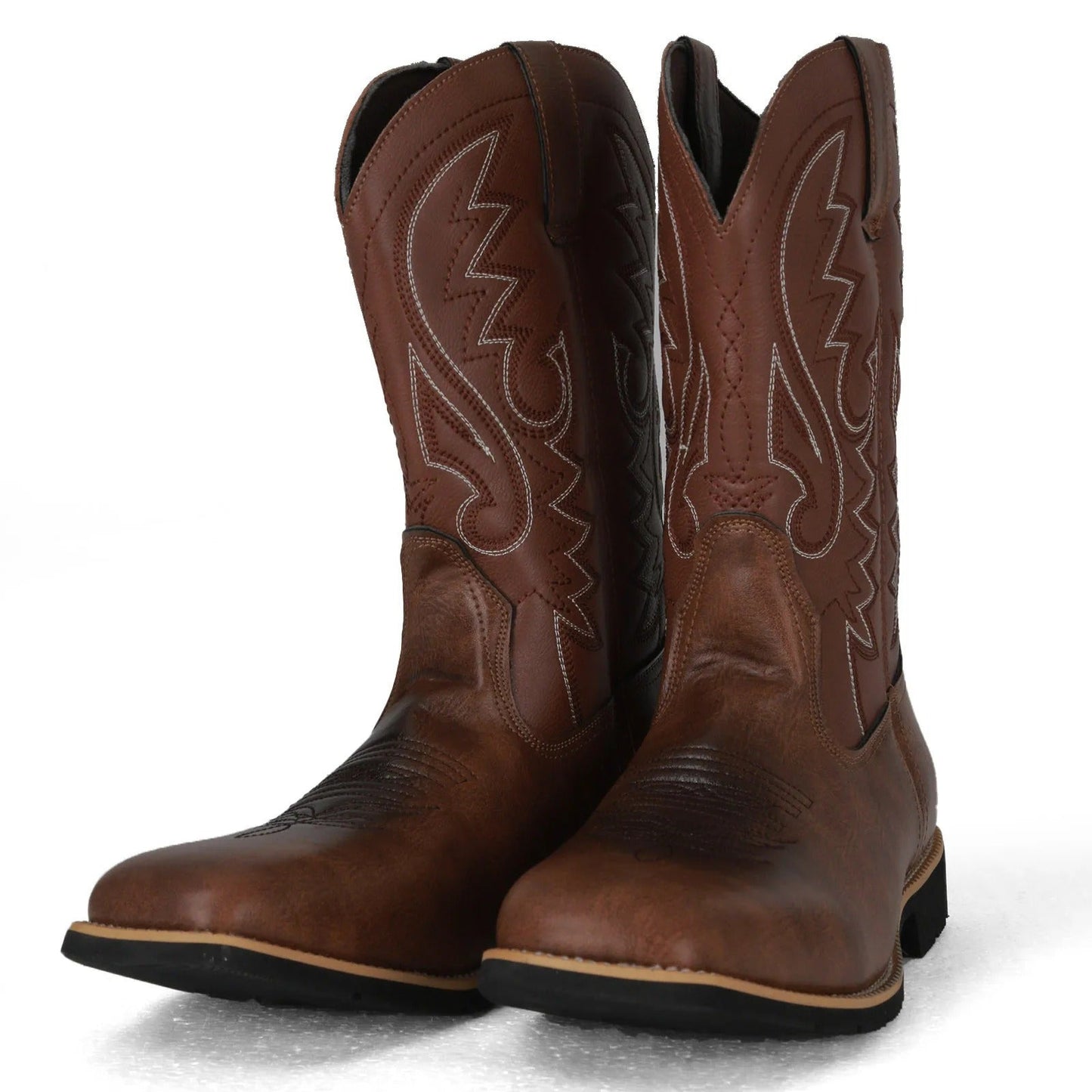 Men's Western Cowboy Leather Boots with Totem Pattern and Slip-On Design
