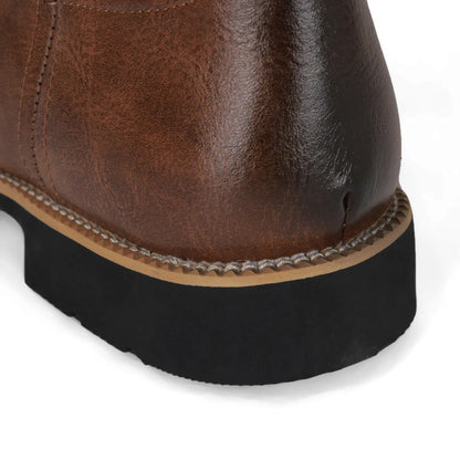 Men's Western Cowboy Leather Boots with Totem Pattern and Slip-On Design