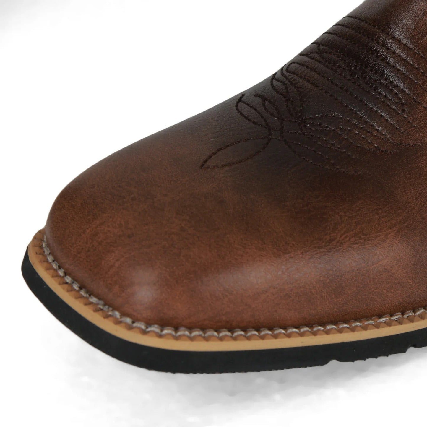 Men's Western Cowboy Leather Boots with Totem Pattern and Slip-On Design