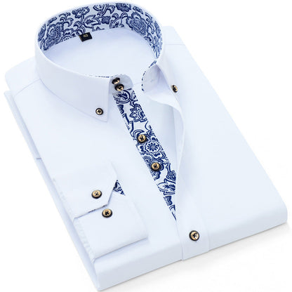 Luke – Business Casual Blue and White Porcelain Long Sleeve Shirt