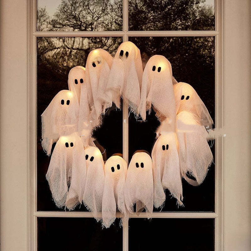 Halloween Ghost Wreath Light-Up Spooky Decoration for Parties and Home
