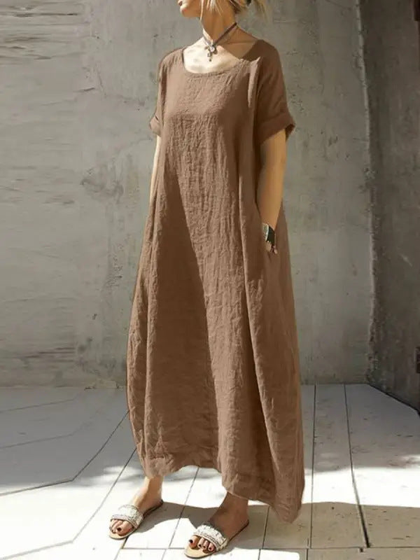 Heidi – Elegant Cotton and Linen Dress with Short Sleeves
