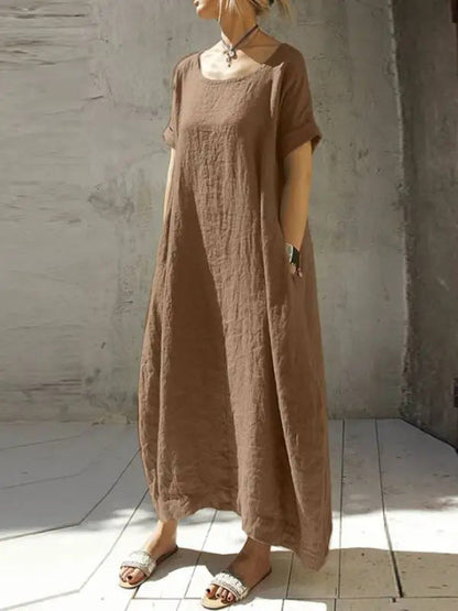 Heidi – Elegant Cotton and Linen Dress with Short Sleeves