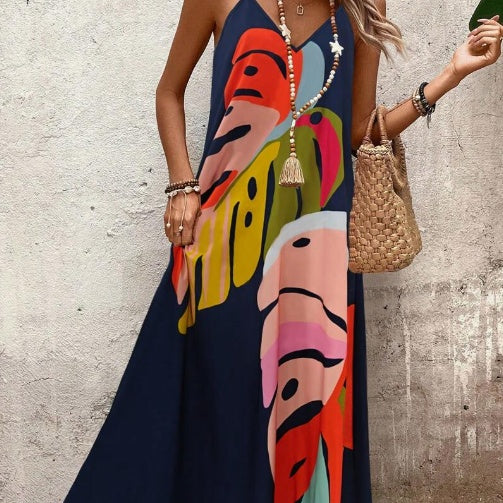 Lauren – Colorful Leaf Print Maxi Dress