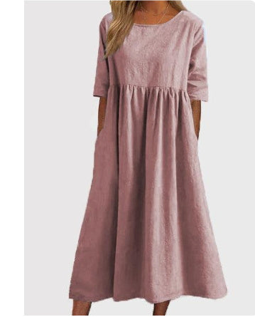 Katy – Fashion Casual Cotton Linen Short Sleeve Pocket Dress