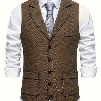 Men's Classic Herringbone Waistcoat Vest – Formal Retro Style for Business or Special Occasions