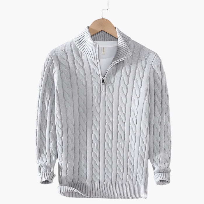 Men's Classic Cable Knit Quarter-Zip Vegan Wool Sweater – Versatile Office & Casual Style