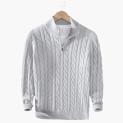 Men's Classic Cable Knit Quarter-Zip Vegan Wool Sweater – Versatile Office & Casual Style