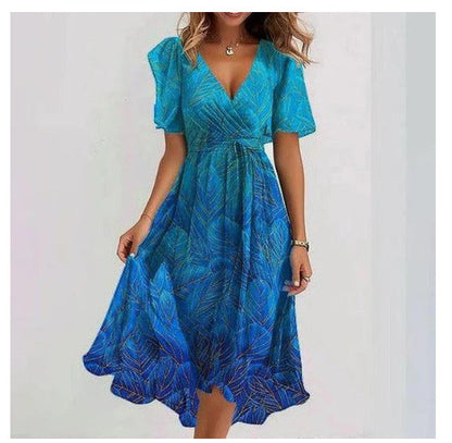 Women’s Elegant Flutter Sleeve Midi Dress with Wrap Front