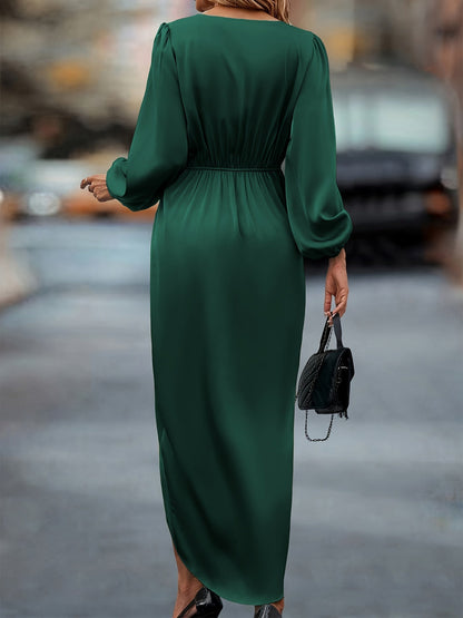 Women’s Draped Wrap Midi Dress with Long Sleeves