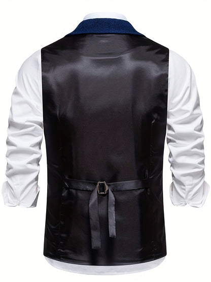 Men's Classic Herringbone Waistcoat Vest – Formal Retro Style for Business or Special Occasions