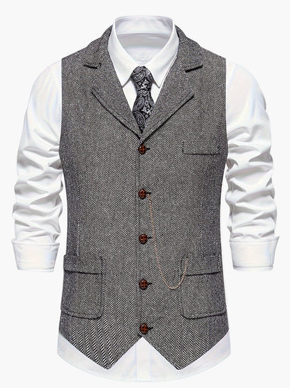 Men's Classic Herringbone Waistcoat Vest – Formal Retro Style for Business or Special Occasions
