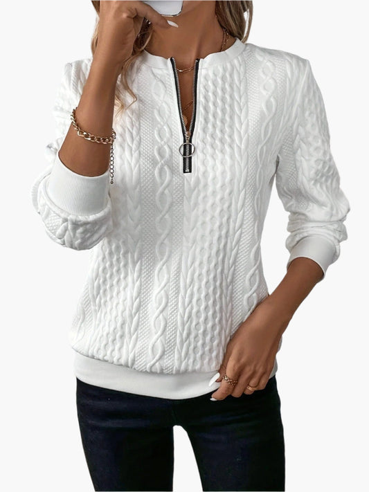 Women's Casual Cable Knit Sweater with Zipper – Elegant Pullover for Fall and Winter