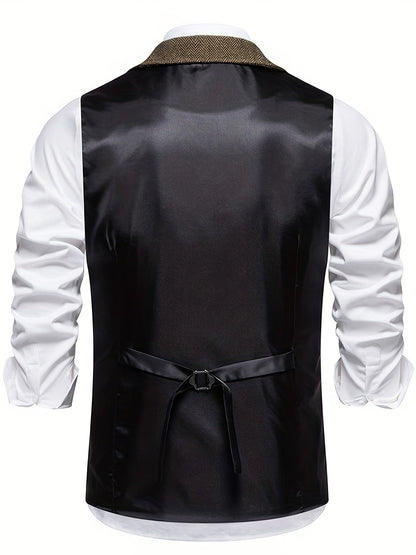 Men's Classic Herringbone Waistcoat Vest – Formal Retro Style for Business or Special Occasions