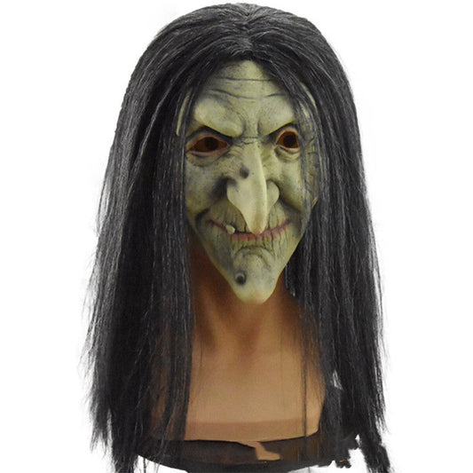 Halloween Witch Mask with Long Hair – Adult Spooky Costume Accessory