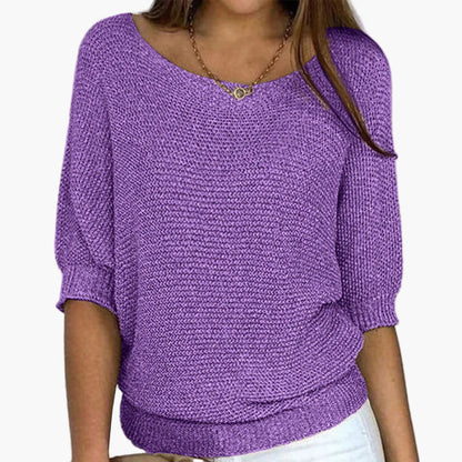 Women's Relaxed Knit Pullover Sweater – Casual Everyday Loose Fit Top