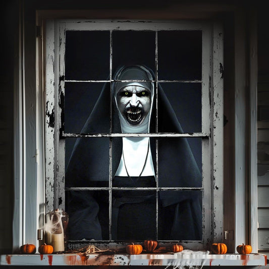 Halloween Scary Nun Window Decoration – Spooky Party Prop for Haunted House & Trick-or-Treat
