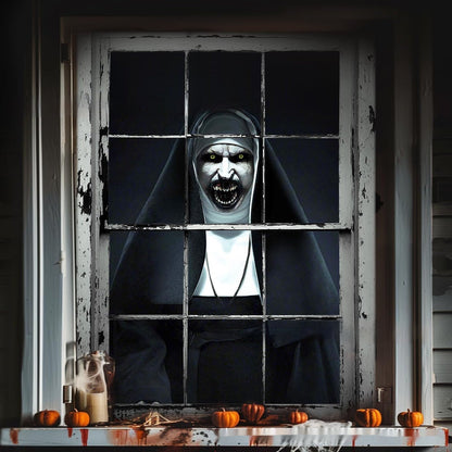 Halloween Scary Nun Window Decoration – Spooky Party Prop for Haunted House & Trick-or-Treat