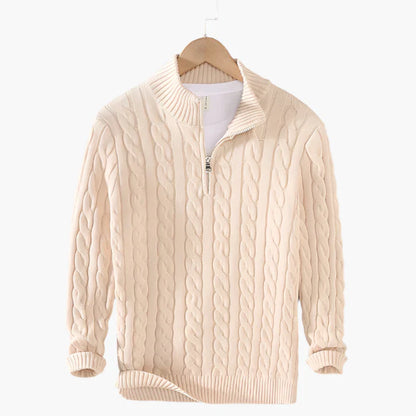 Men's Classic Cable Knit Quarter-Zip Vegan Wool Sweater – Versatile Office & Casual Style