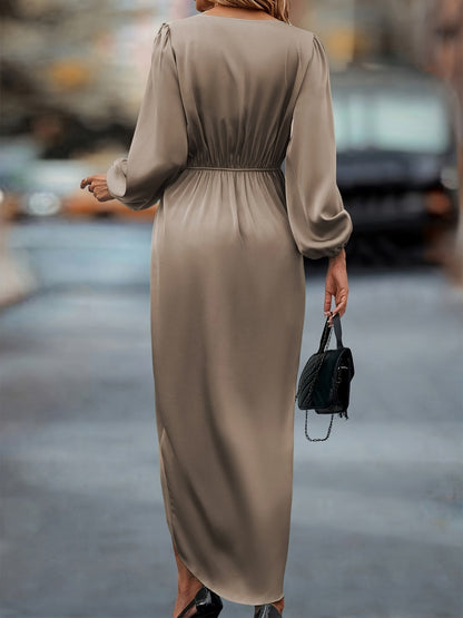 Women’s Draped Wrap Midi Dress with Long Sleeves