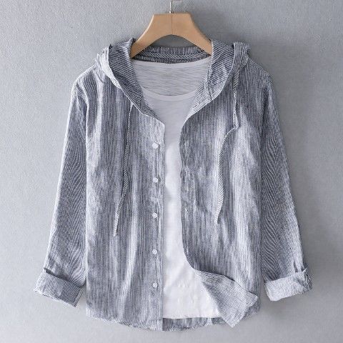 Amy – Hooded Long Sleeve Casual Linen Shirt