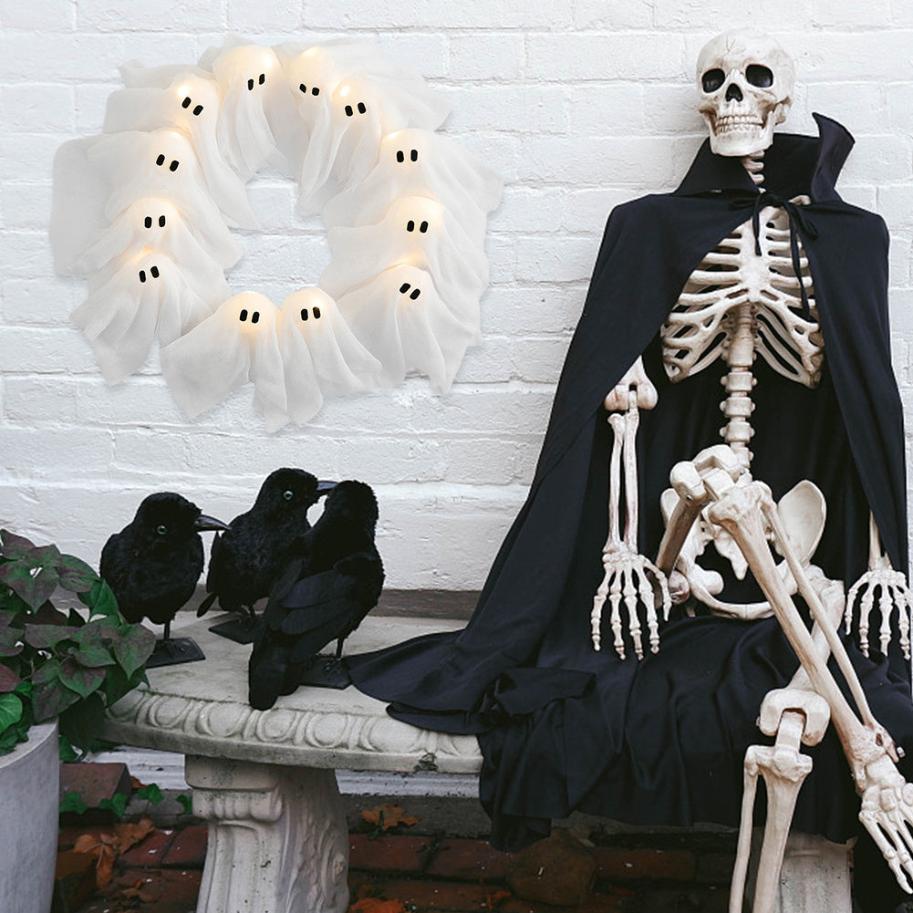Halloween Ghost Wreath Light-Up Spooky Decoration for Parties and Home