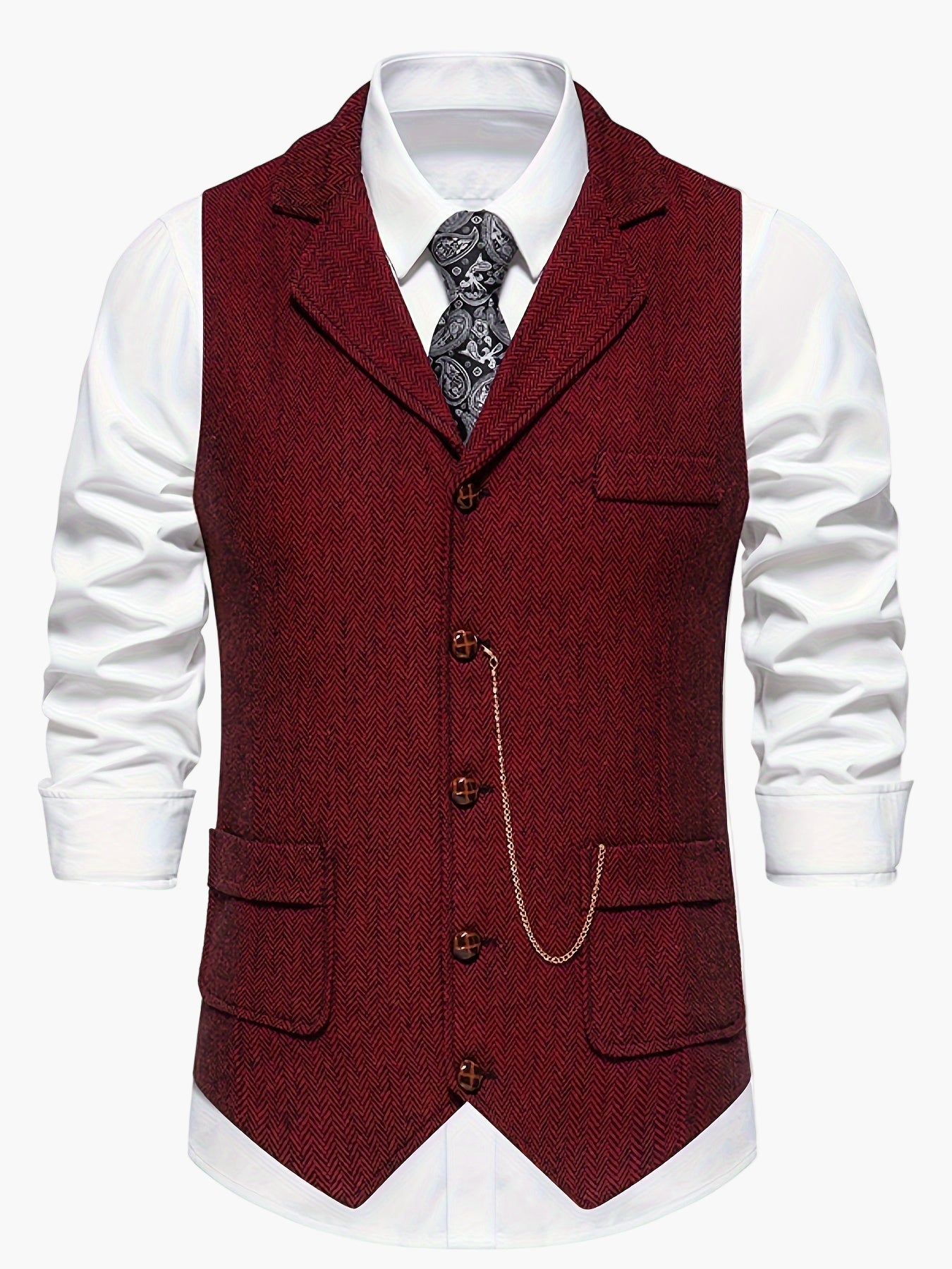 Men's Classic Herringbone Waistcoat Vest – Formal Retro Style for Business or Special Occasions
