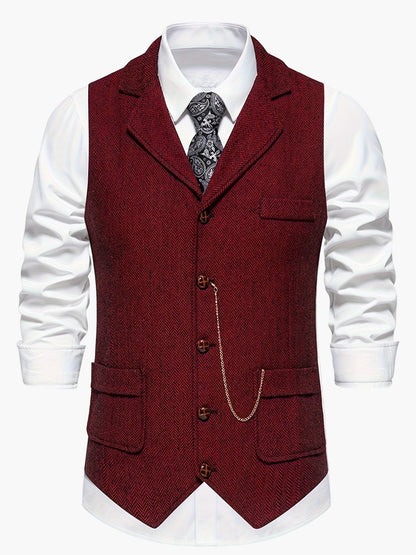 Men's Classic Herringbone Waistcoat Vest – Formal Retro Style for Business or Special Occasions