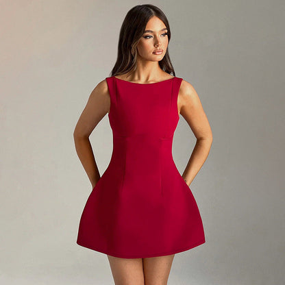 Women's Sleeveless A-Line Mini Dress – Elegant Scoop Back Cocktail Look