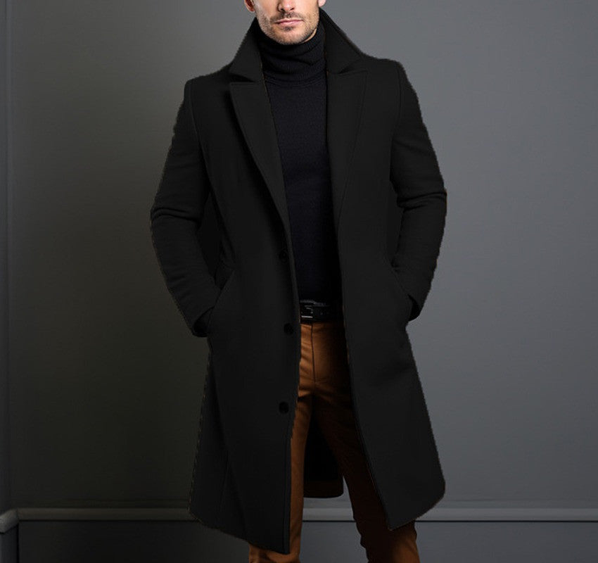 Men’s Classic Long Overcoat with Elegant Tailored Fit