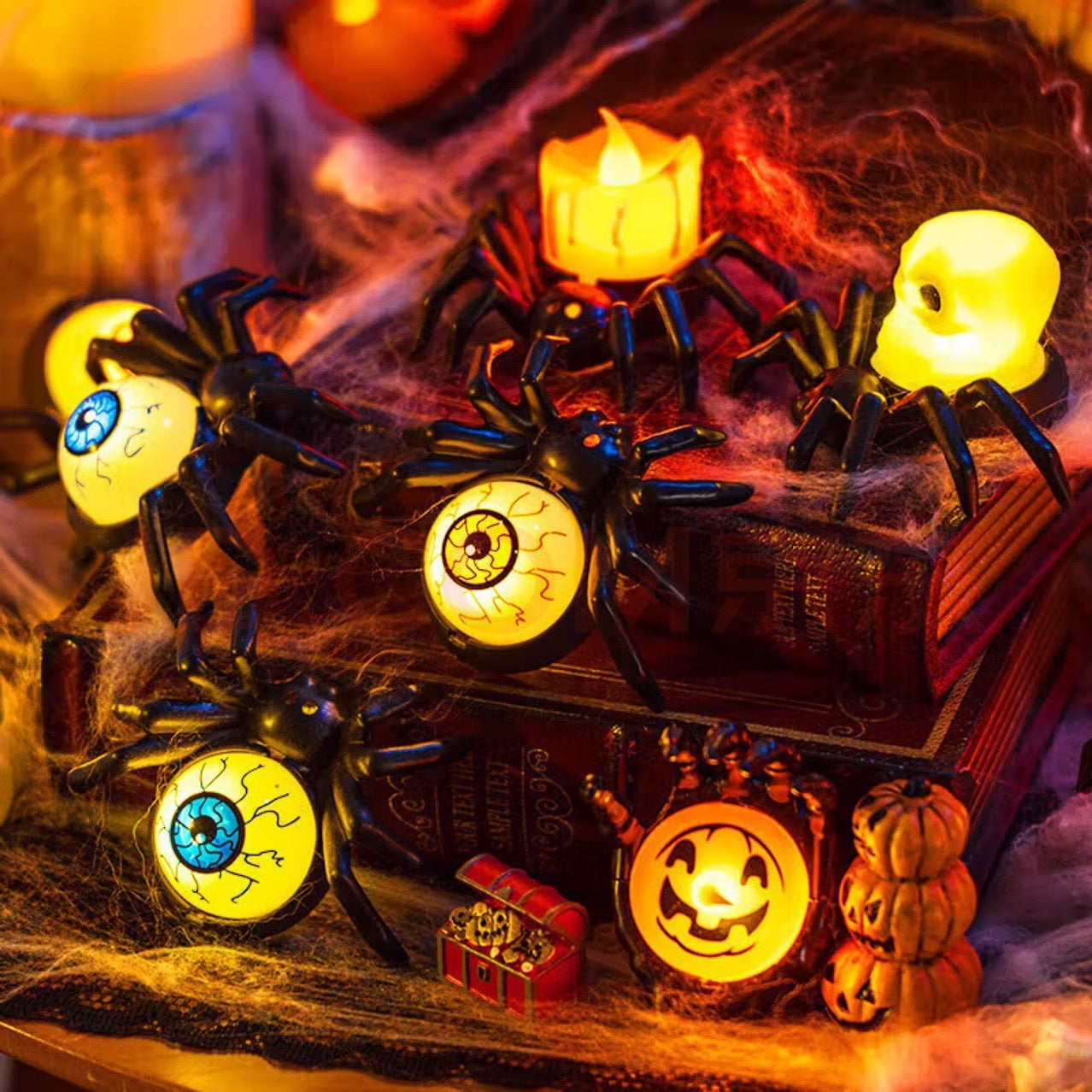 Halloween Spider Candle Lamp Decoration – Spooky Party Prop for Trick-or-Treat & Haunted Houses