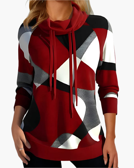Women's Modern Colorblock Casual Pullover Top with Cowl Neck and Raglan Sleeves